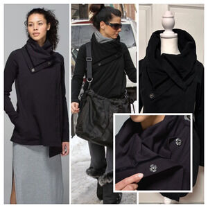 Lululemon Savasana Black Wrap 6 Cape Cardigan Snaps ASO Sandra Bullock vtg 2011